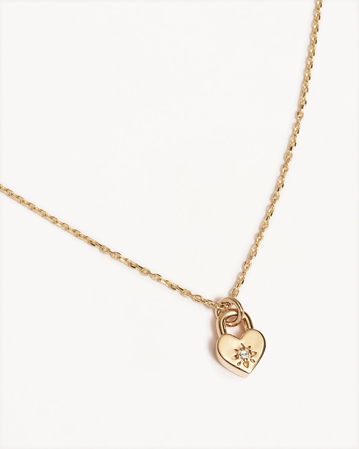 9k Solid Gold Lab-Grown Diamond Lotus Heart Padlock Necklace - Image 3