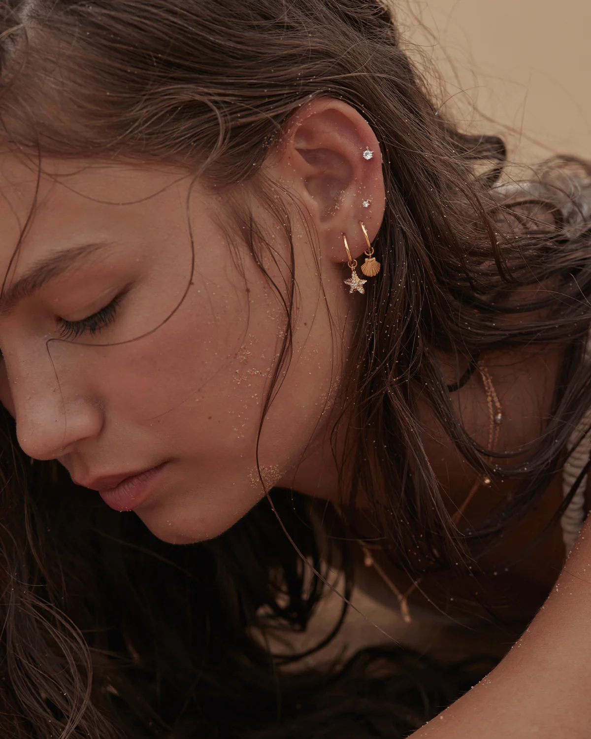 18k Gold Vermeil By the Sea Crystal Starfish Hoops - Image 5