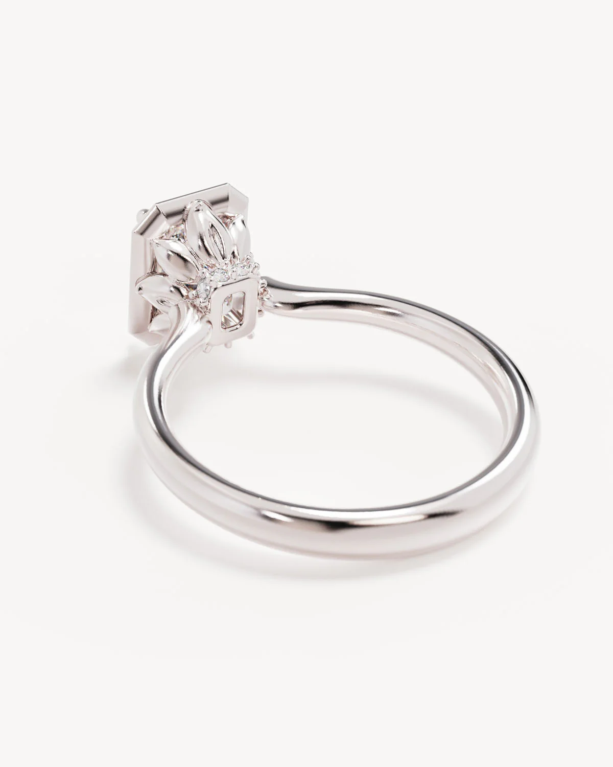 18k Solid White Gold Hidden Lotus Engagement Ring - Emerald 1.5ct - Image 5