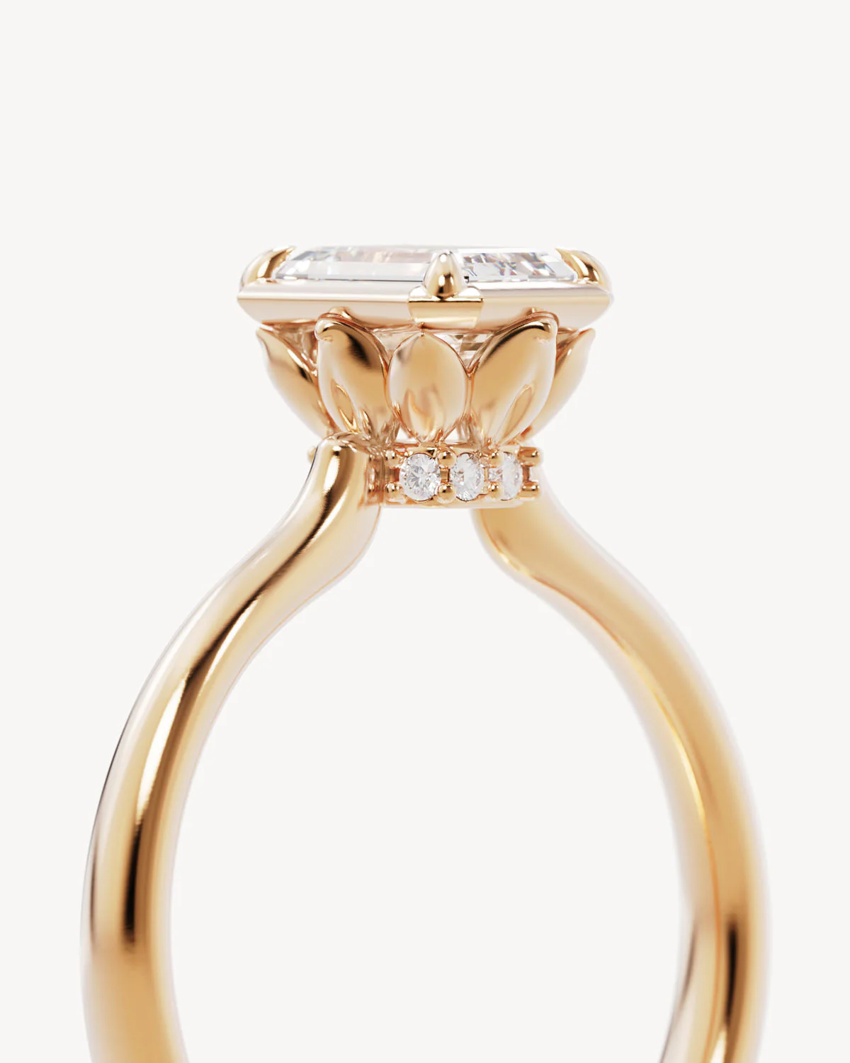 18k Solid Gold Hidden Lotus Engagement Ring - Emerald - Image 3