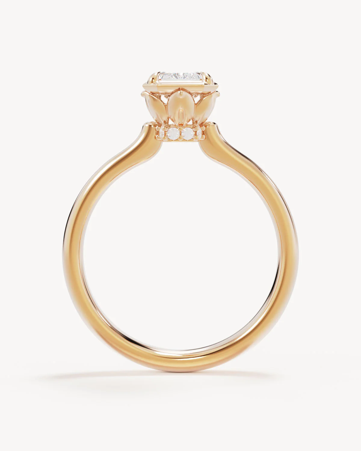 18k Solid Gold Hidden Lotus Engagement Ring - Emerald - Image 4