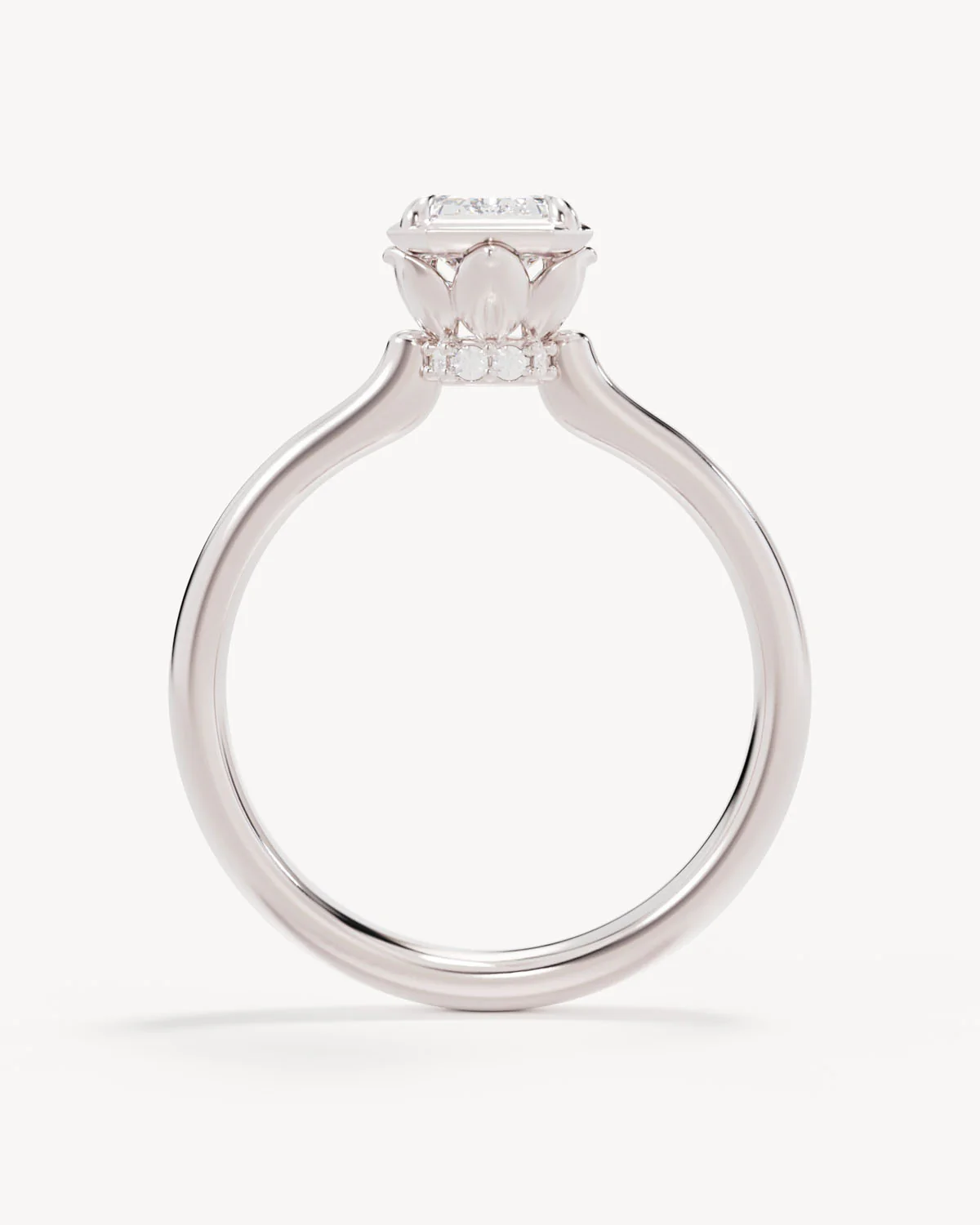 18k Solid White Gold Hidden Lotus Engagement Ring - Emerald - Image 4