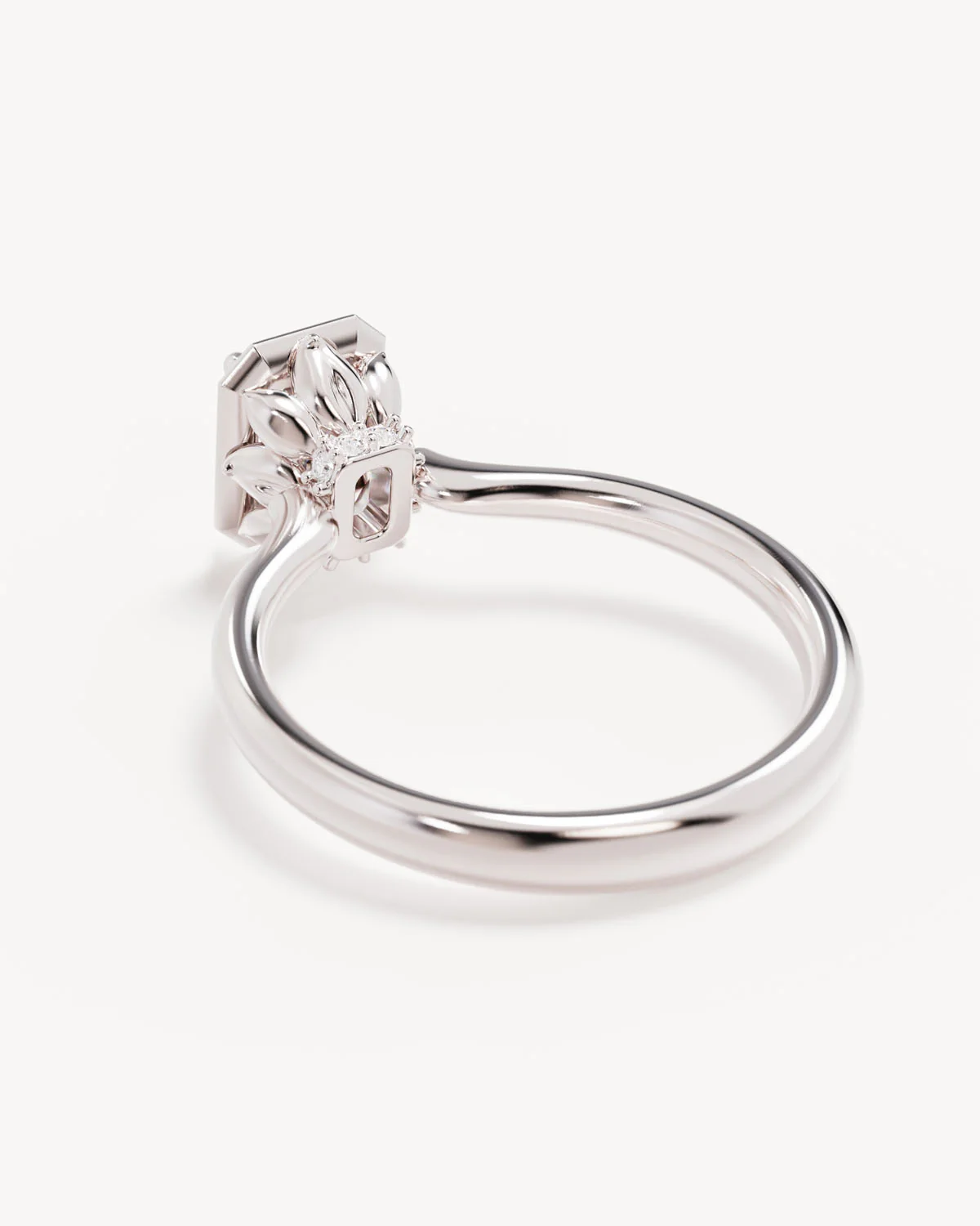 18k Solid White Gold Hidden Lotus Engagement Ring - Emerald - Image 5