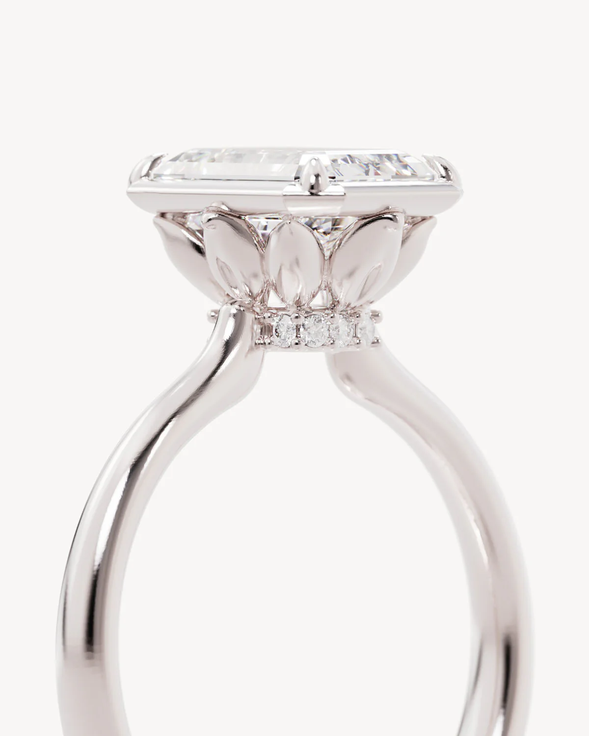 18k Solid White Gold Hidden Lotus Engagement Ring - Emerald 2.5ct - Image 3