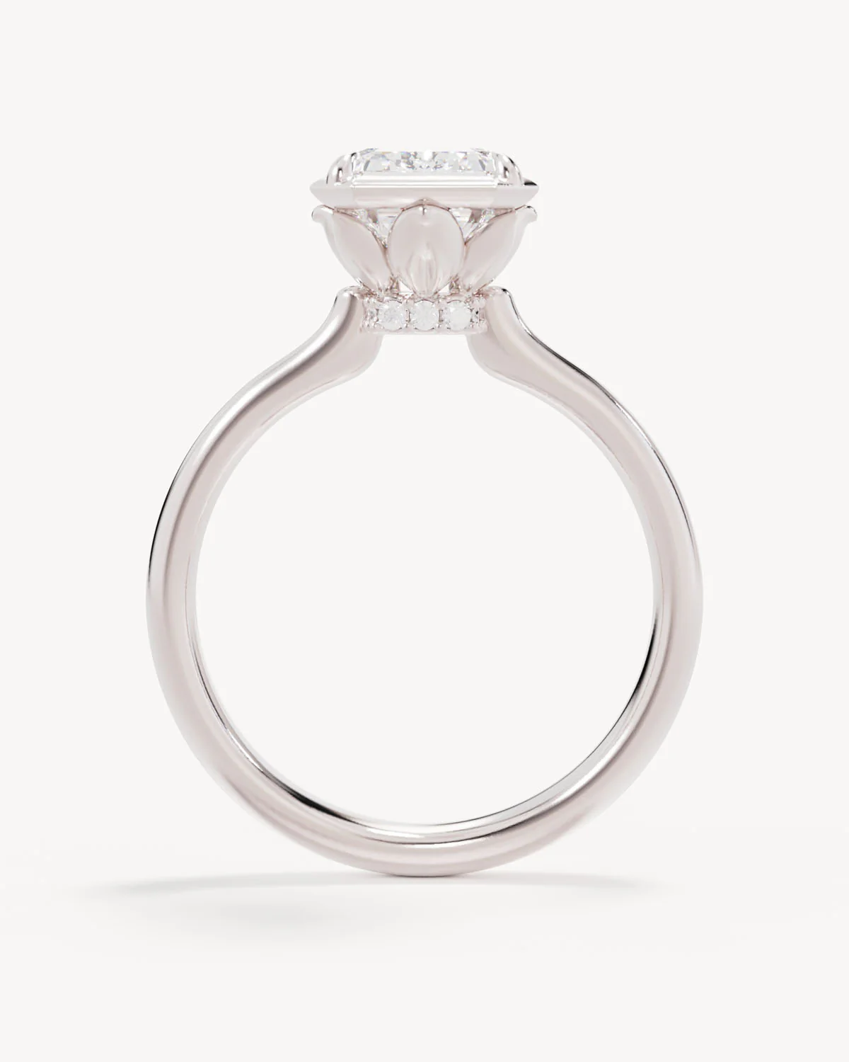 18k Solid White Gold Hidden Lotus Engagement Ring - Emerald 2.5ct - Image 4