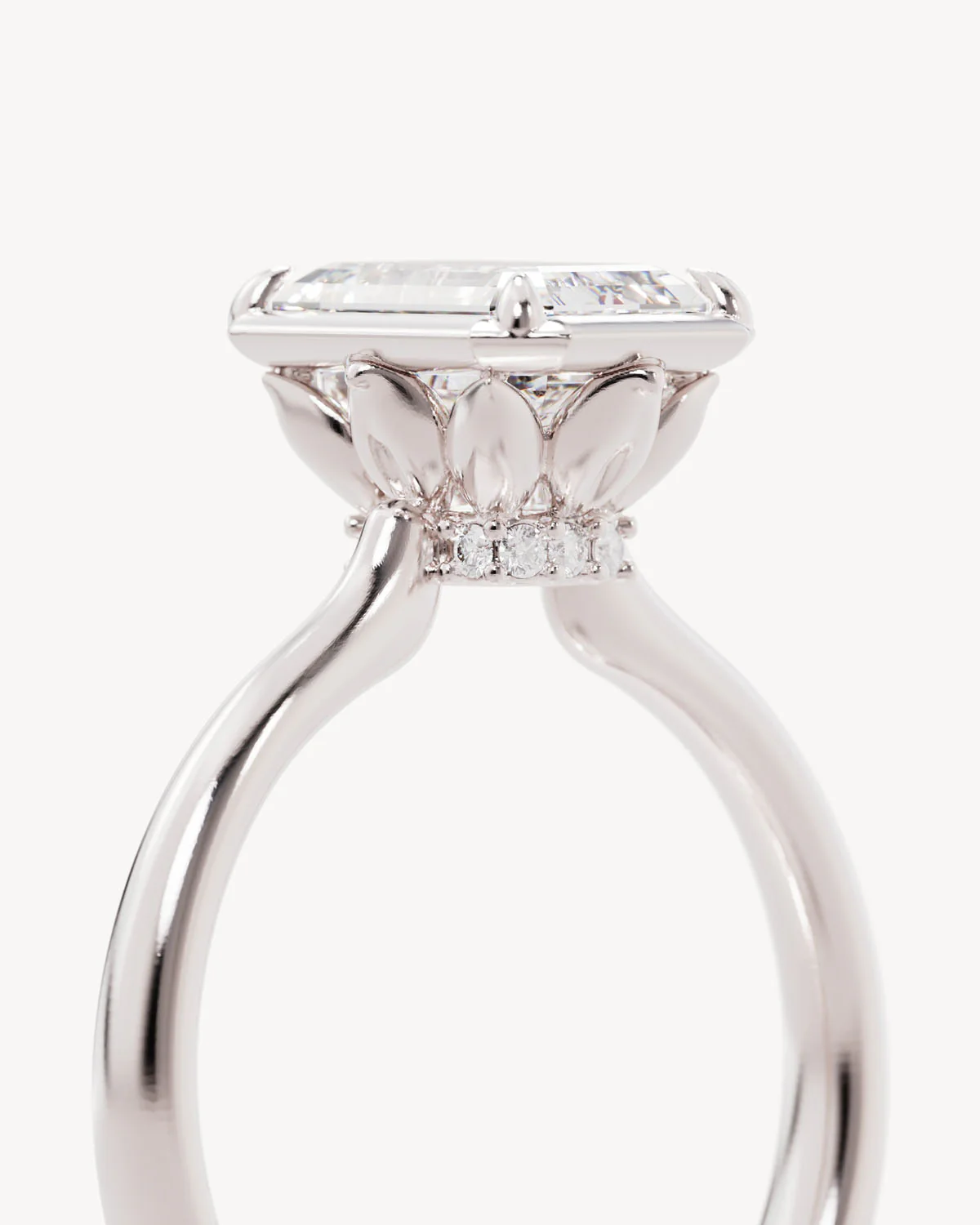 18k Solid White Gold Hidden Lotus Engagement Ring - Emerald 2ct - Image 3