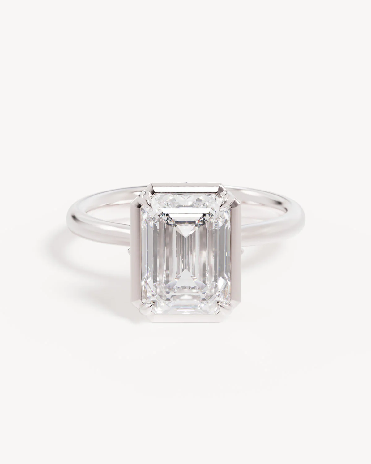 18k Solid White Gold Hidden Lotus Engagement Ring - Emerald 3ct