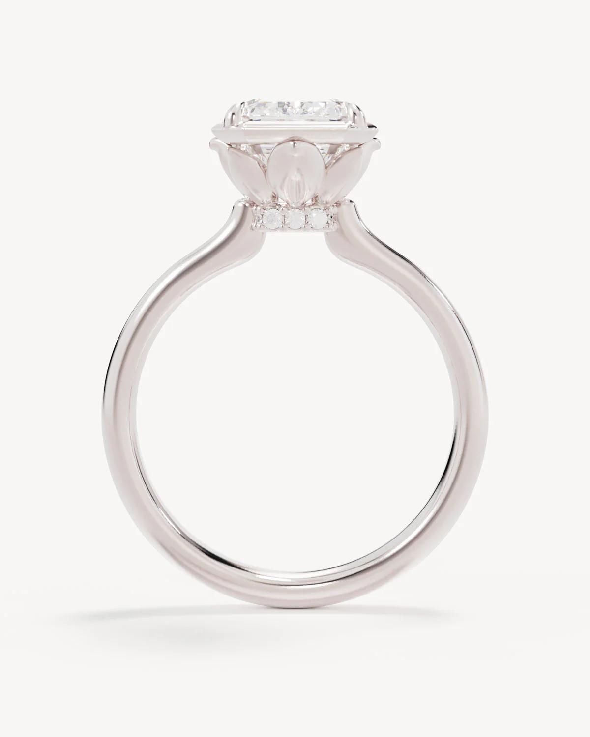 18k Solid White Gold Hidden Lotus Engagement Ring - Emerald 3ct - Image 4