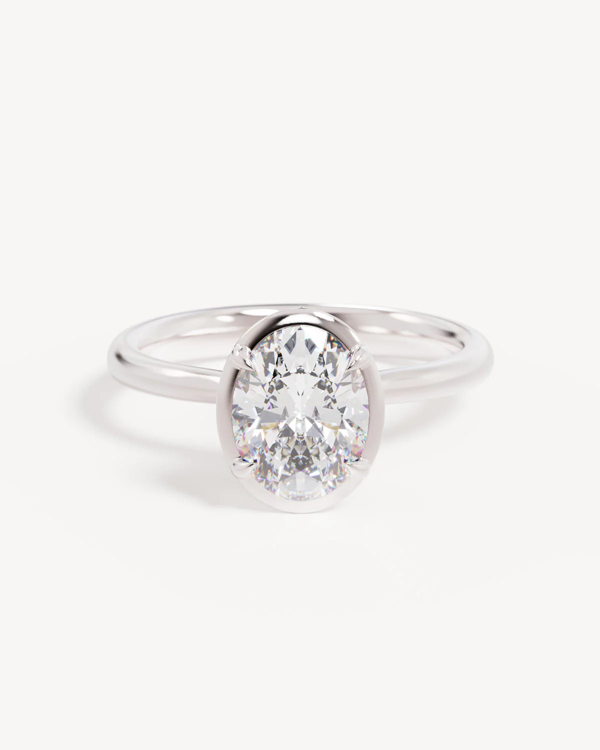 18k Solid White Gold Hidden Lotus Engagement Ring - Oval 1.5ct