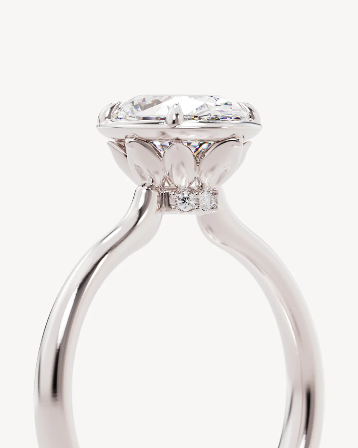 18k Solid White Gold Hidden Lotus Engagement Ring - Oval 1.5ct - Image 3