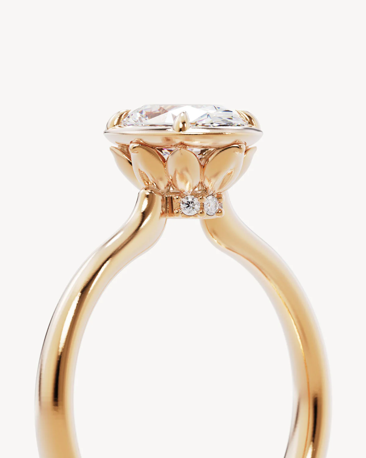 18k Solid Gold Hidden Lotus Engagement Ring - Oval - Image 3