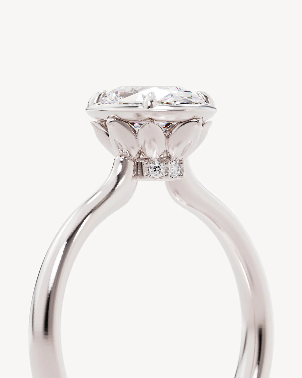 18k Solid White Gold Hidden Lotus Engagement Ring - Oval - Image 3