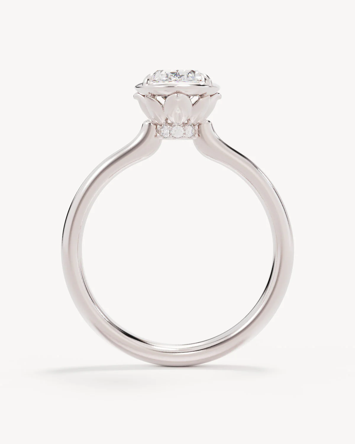 18k Solid White Gold Hidden Lotus Engagement Ring - Oval - Image 4
