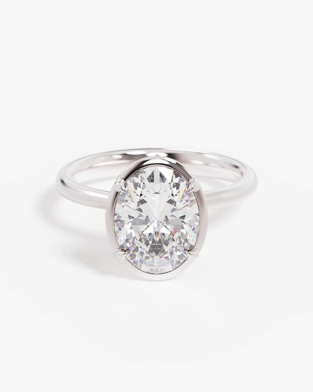 18k Solid White Gold Hidden Lotus Engagement Ring - Oval 2.5ct