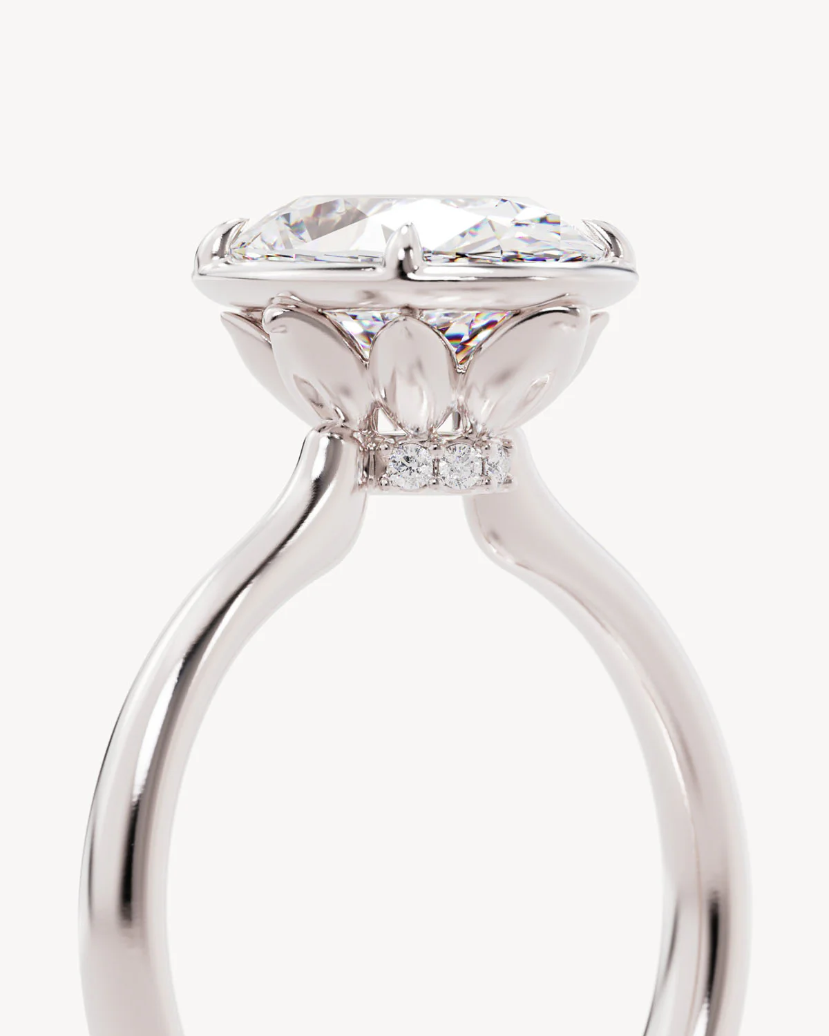 18k Solid White Gold Hidden Lotus Engagement Ring - Oval 2.5ct - Image 3