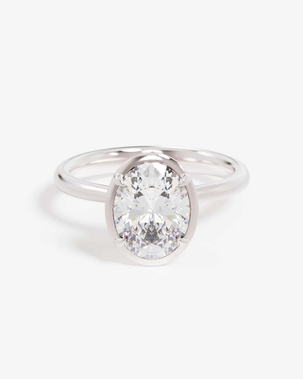 18k Solid White Gold Hidden Lotus Engagement Ring - Oval 2ct