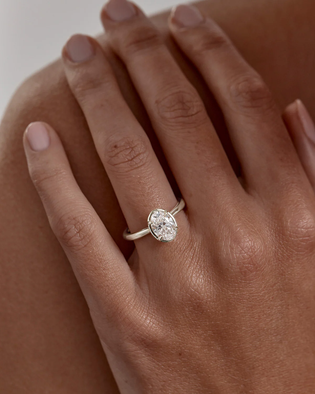18k Solid White Gold Hidden Lotus Engagement Ring - Oval 2ct - Image 2