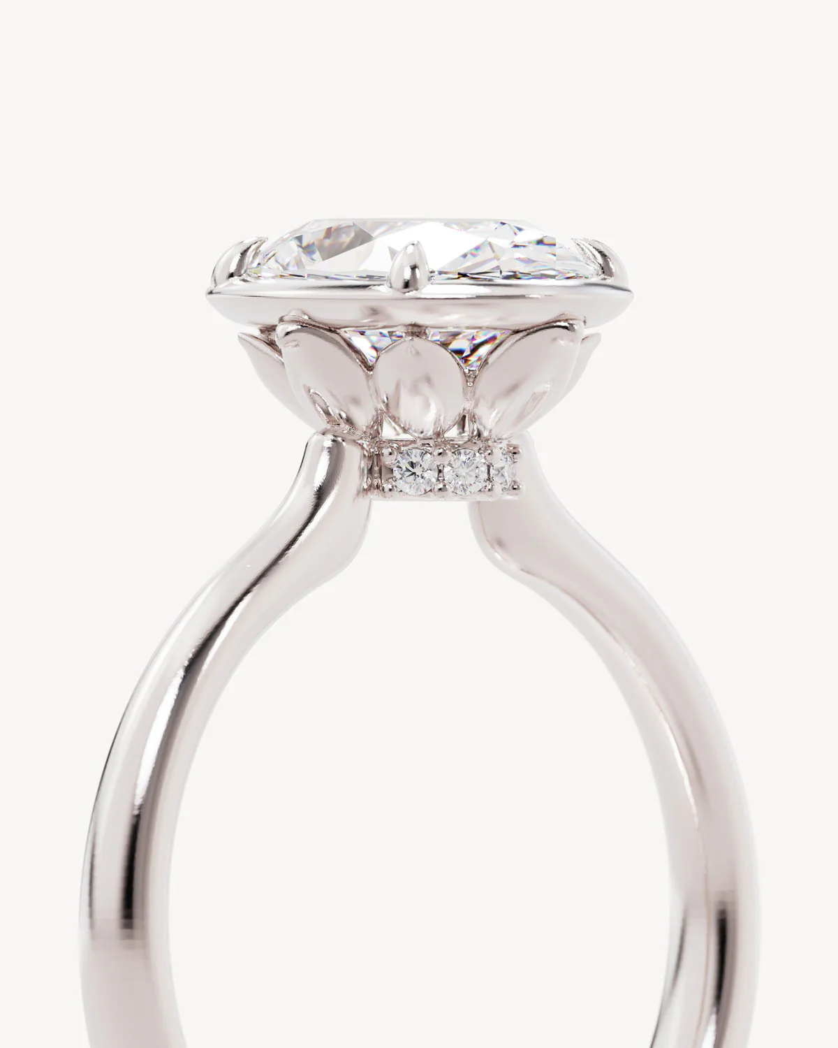 18k Solid White Gold Hidden Lotus Engagement Ring - Oval 2ct - Image 3