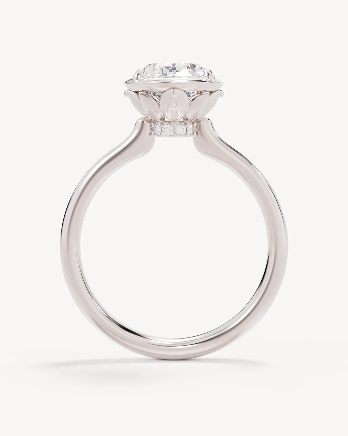 18k Solid White Gold Hidden Lotus Engagement Ring - Oval 2ct - Image 4