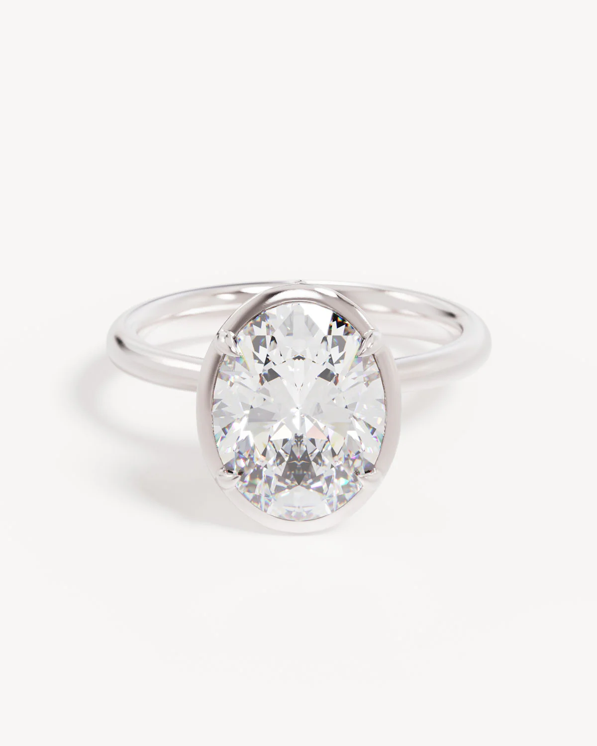 18k Solid White Gold Hidden Lotus Engagement Ring - Oval 3ct