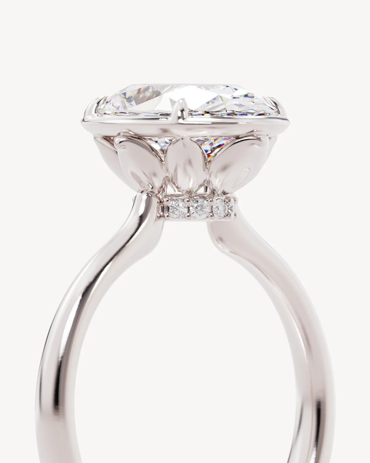 18k Solid White Gold Hidden Lotus Engagement Ring - Oval 3ct - Image 3