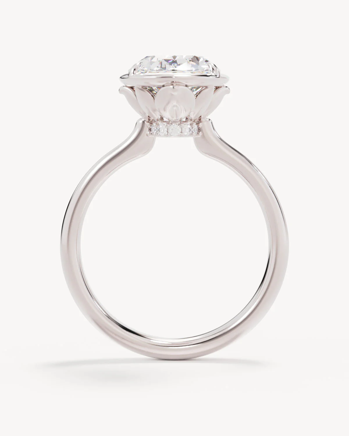 18k Solid White Gold Hidden Lotus Engagement Ring - Oval 3ct - Image 4