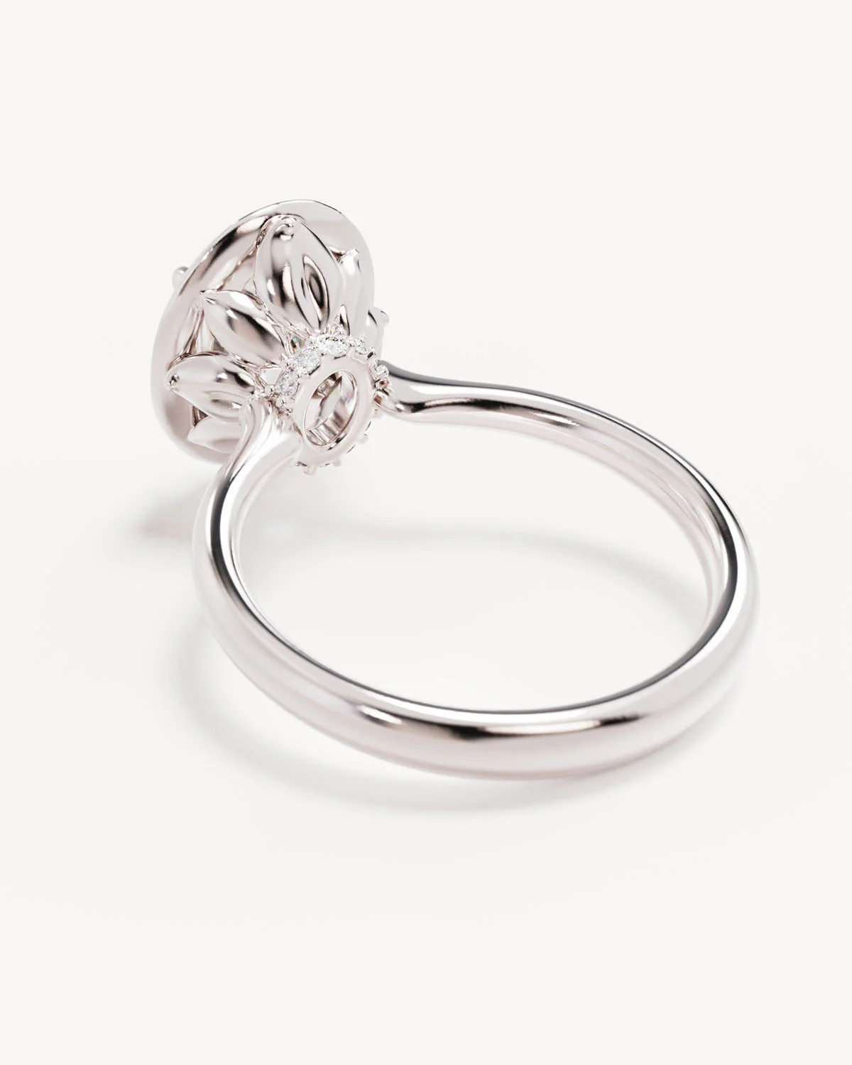 18k Solid White Gold Hidden Lotus Engagement Ring - Oval 3ct - Image 5