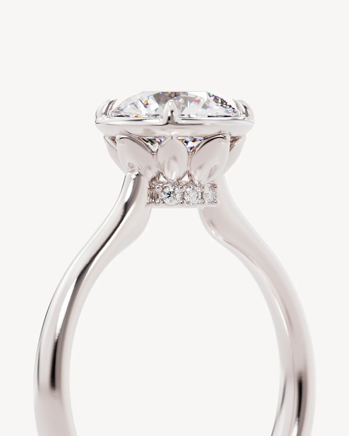 18k Solid White Gold Hidden Lotus Engagement Ring - Round 1.5ct - Image 3