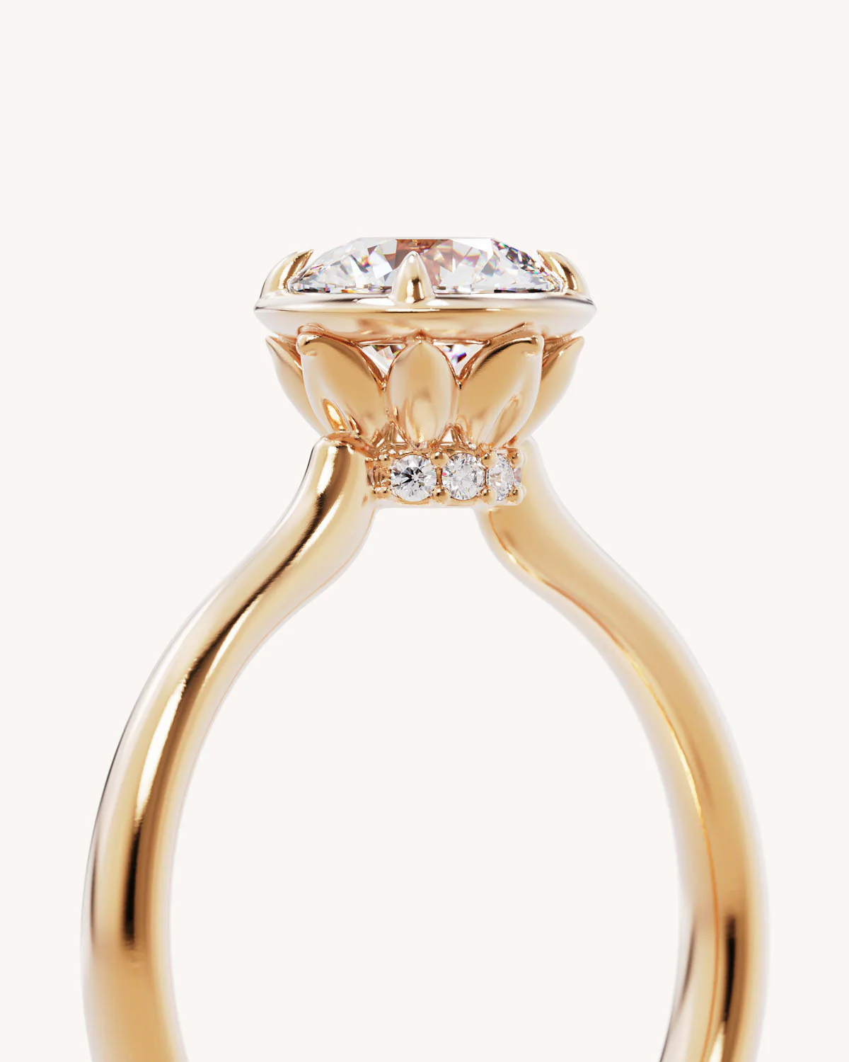 18k Solid Gold Hidden Lotus  Engagement Ring - Round - Image 3
