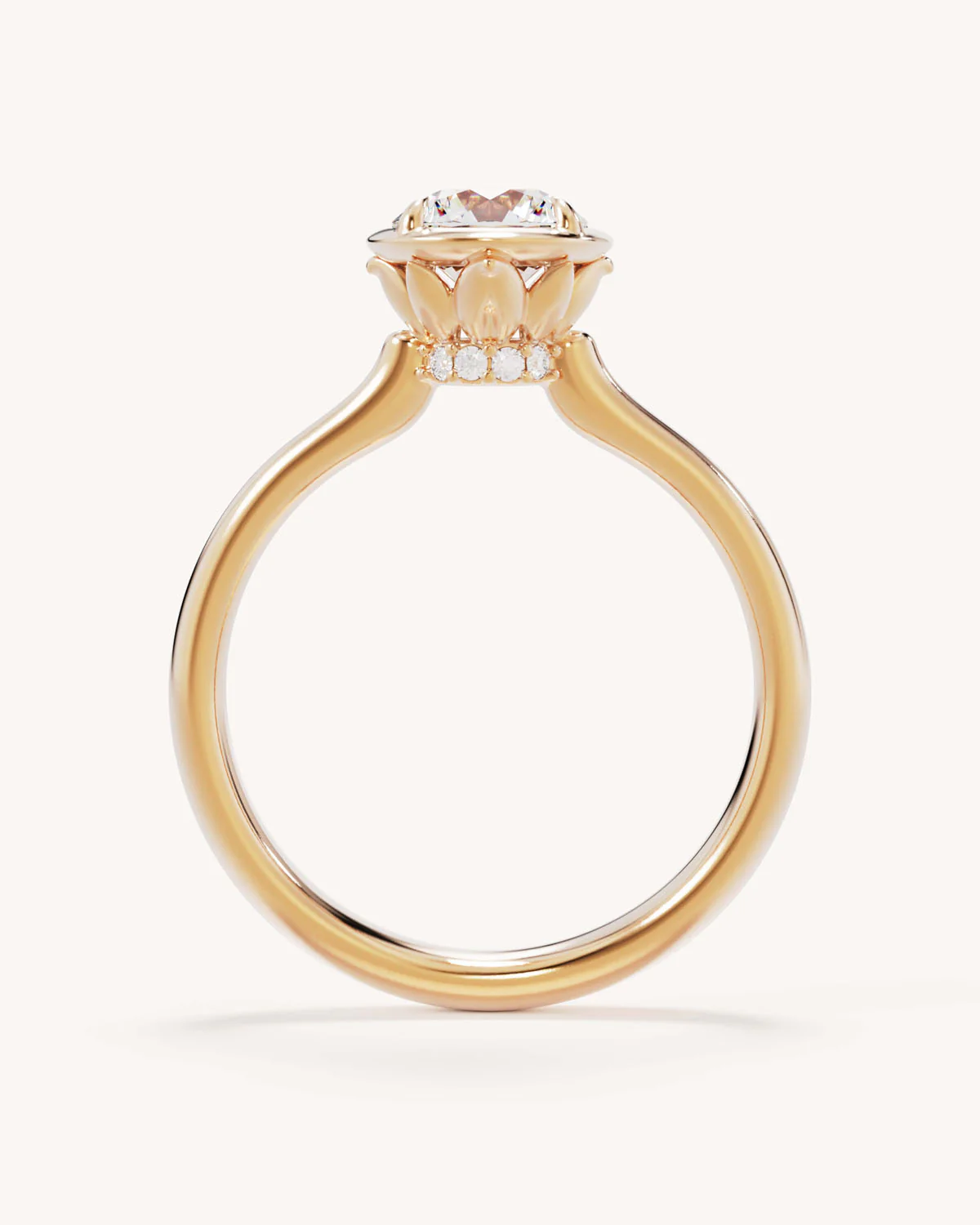18k Solid Gold Hidden Lotus  Engagement Ring - Round - Image 4