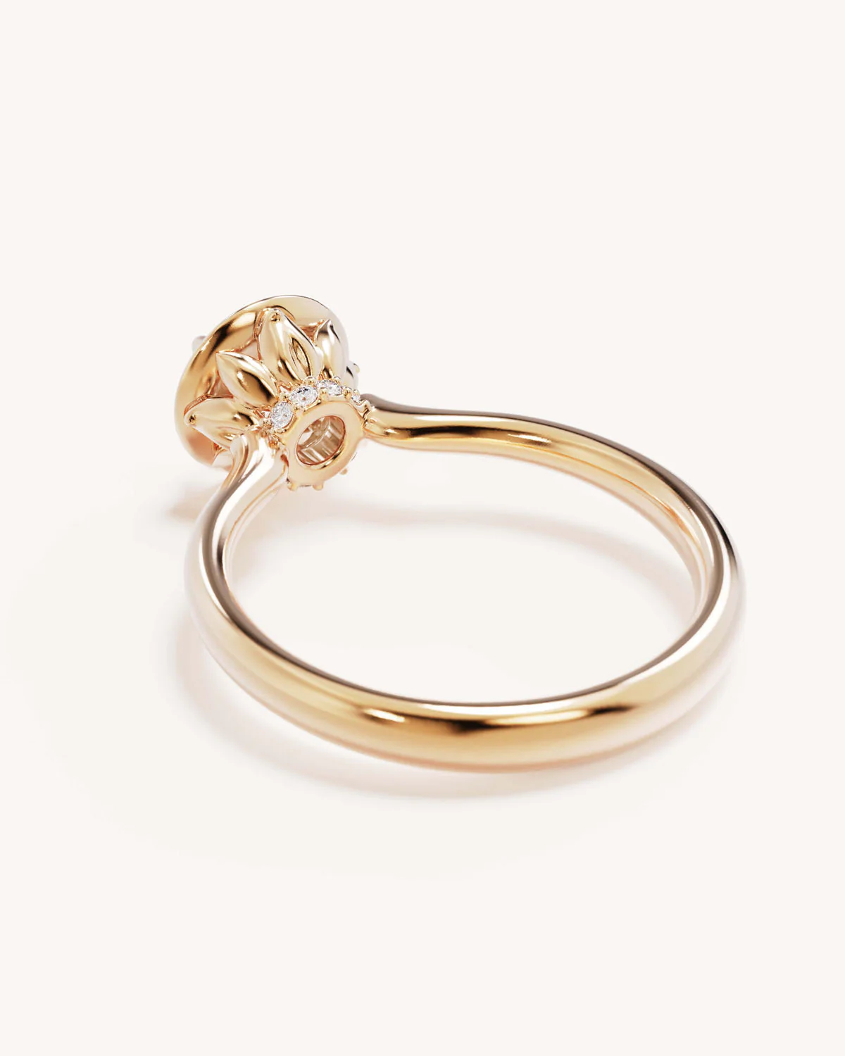 18k Solid Gold Hidden Lotus  Engagement Ring - Round - Image 5
