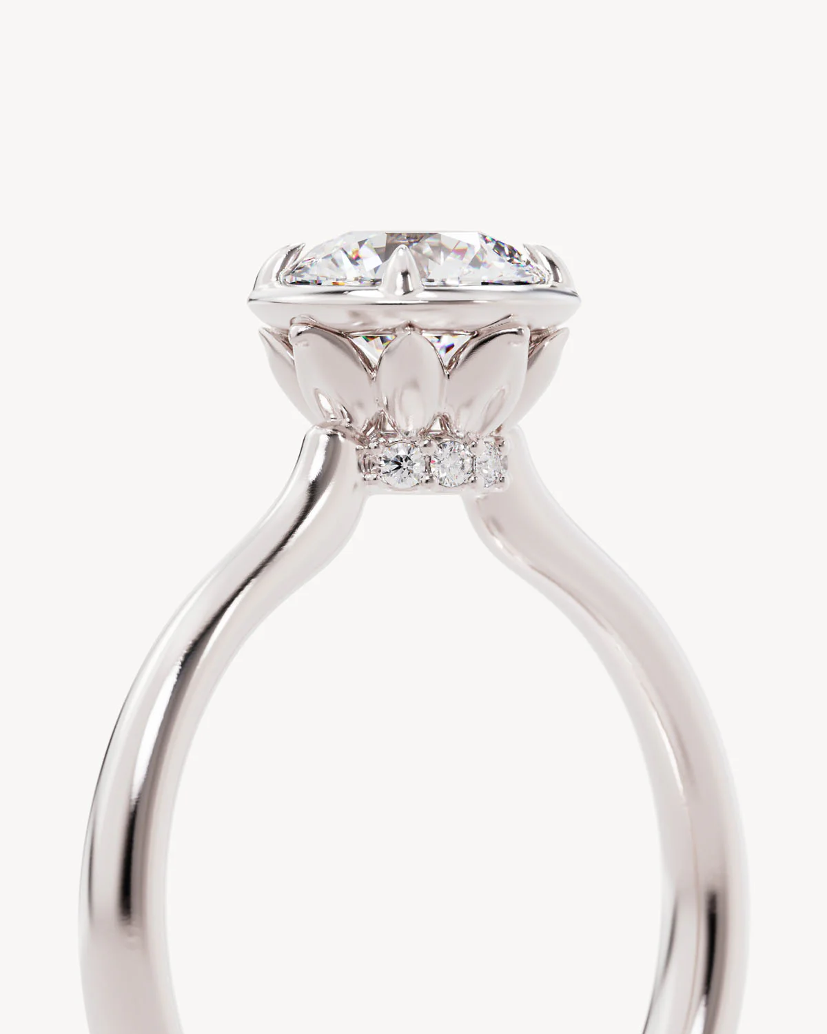18k Solid White Gold Hidden Lotus Engagement Ring - Round - Image 3