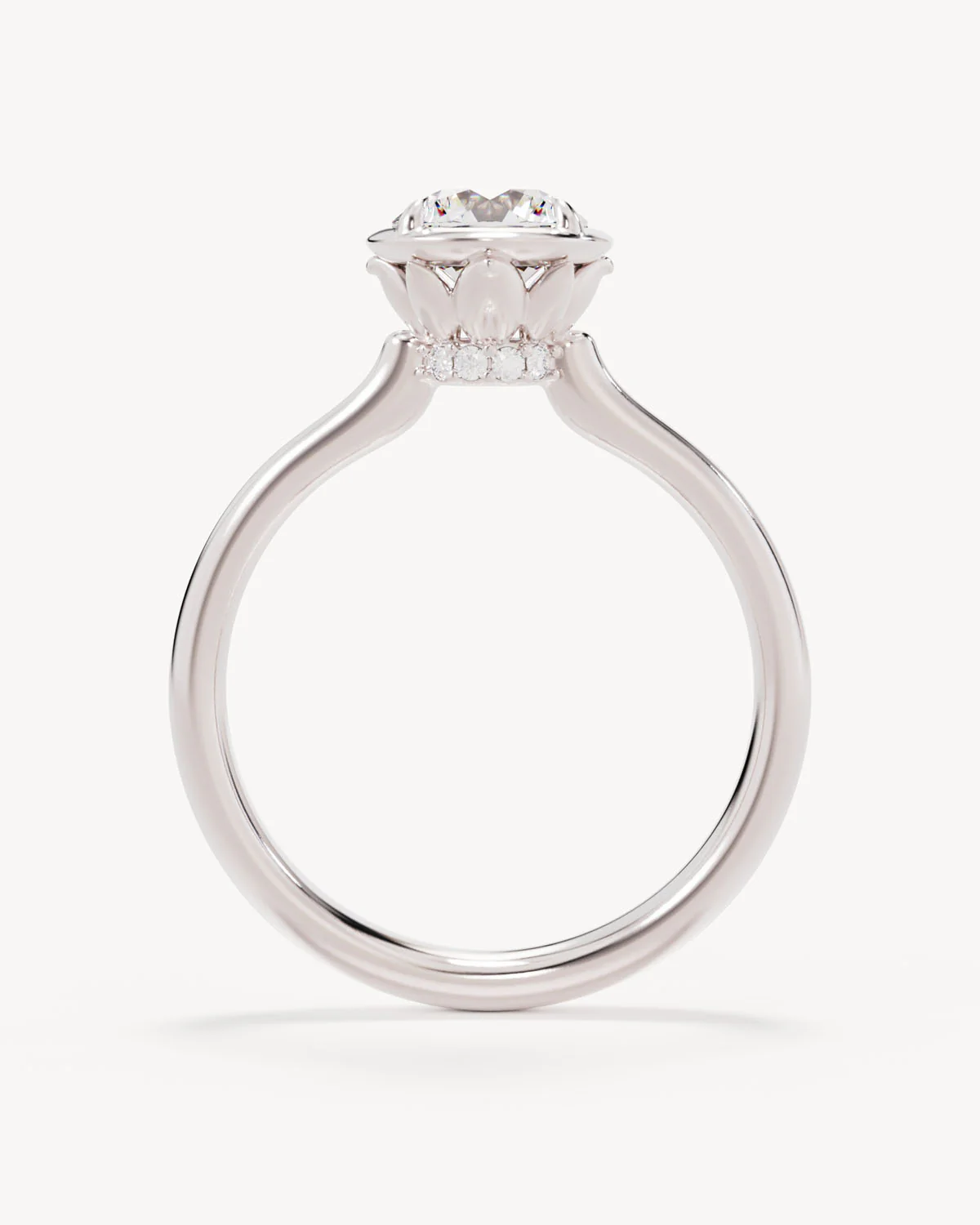 18k Solid White Gold Hidden Lotus Engagement Ring - Round - Image 4