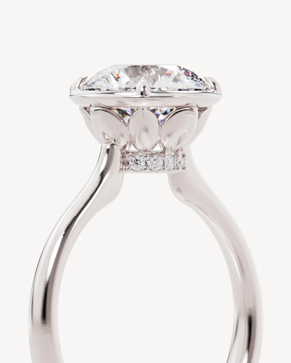 18k Solid White Gold Hidden Lotus Engagement Ring - Round 2.5ct - Image 3