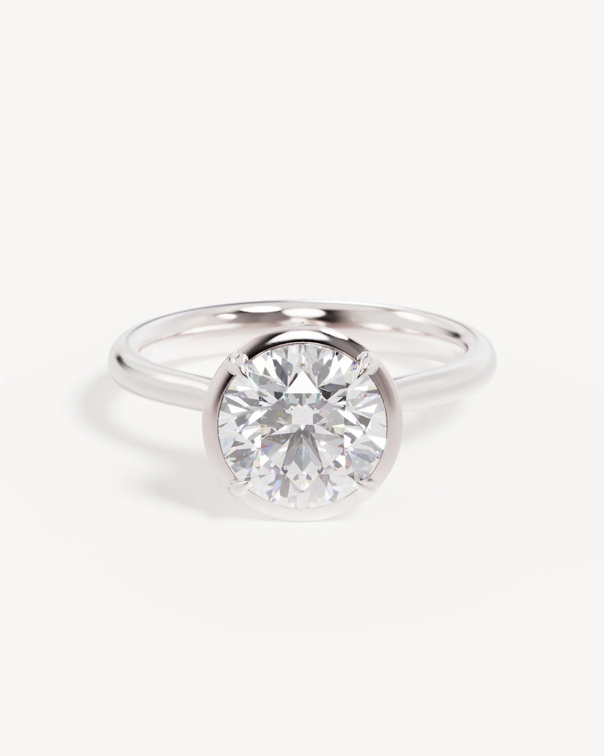 18k Solid White Gold Hidden Lotus Engagement Ring - Round 2ct