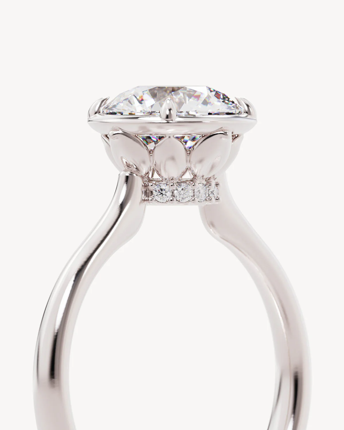 18k Solid White Gold Hidden Lotus Engagement Ring - Round 2ct - Image 3