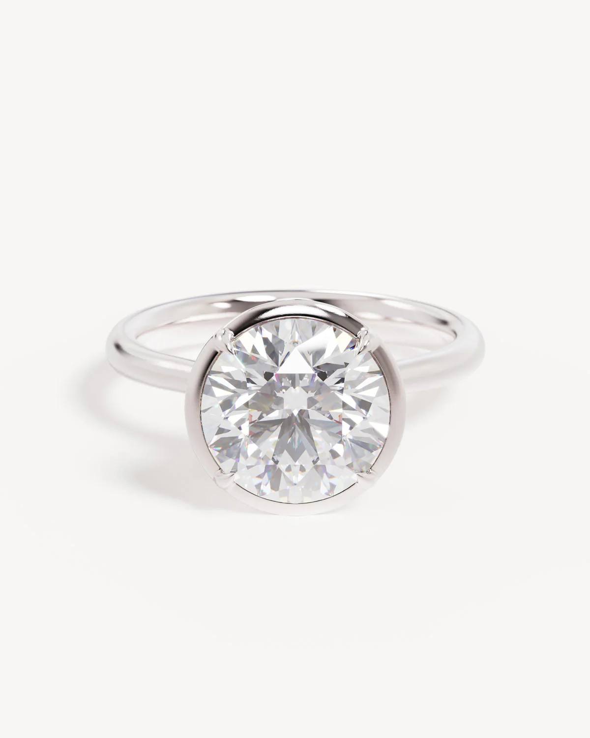 18k Solid White Gold Hidden Lotus Engagement Ring - Round 3ct