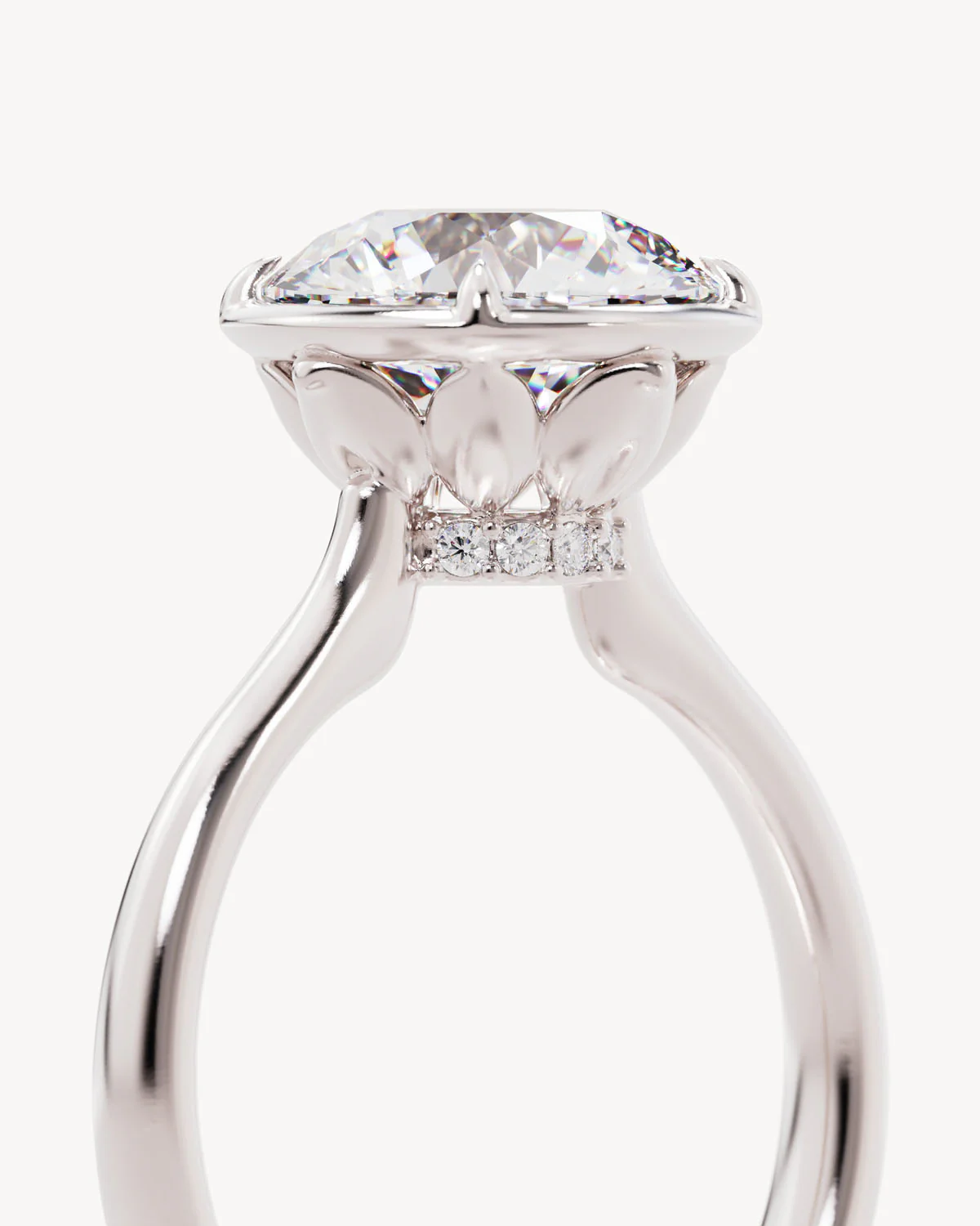 18k Solid White Gold Hidden Lotus Engagement Ring - Round 3ct - Image 3