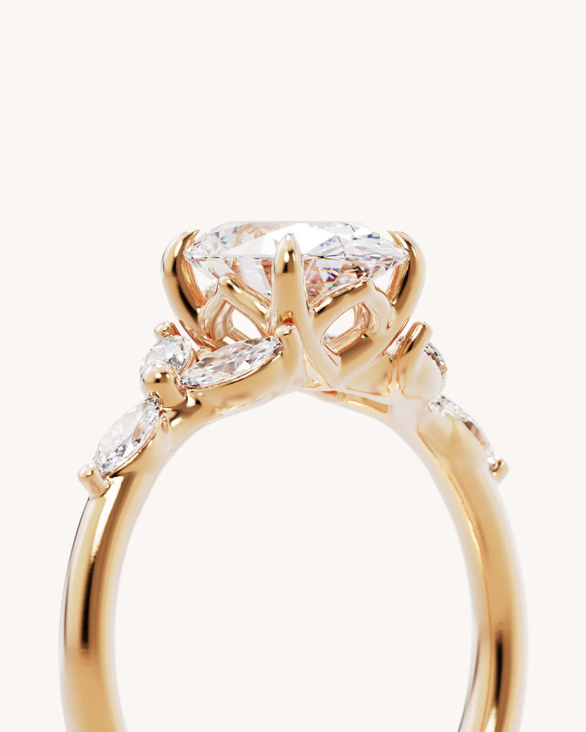 18k Solid Gold Lotus Bloom Engagement Ring - Oval 1.5ct - Image 3
