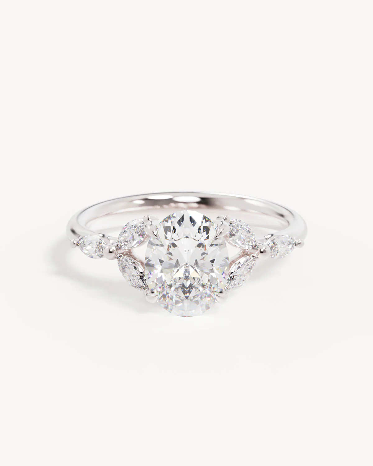18k Solid White Gold Lotus Bloom Engagement Ring - Oval 1.5ct