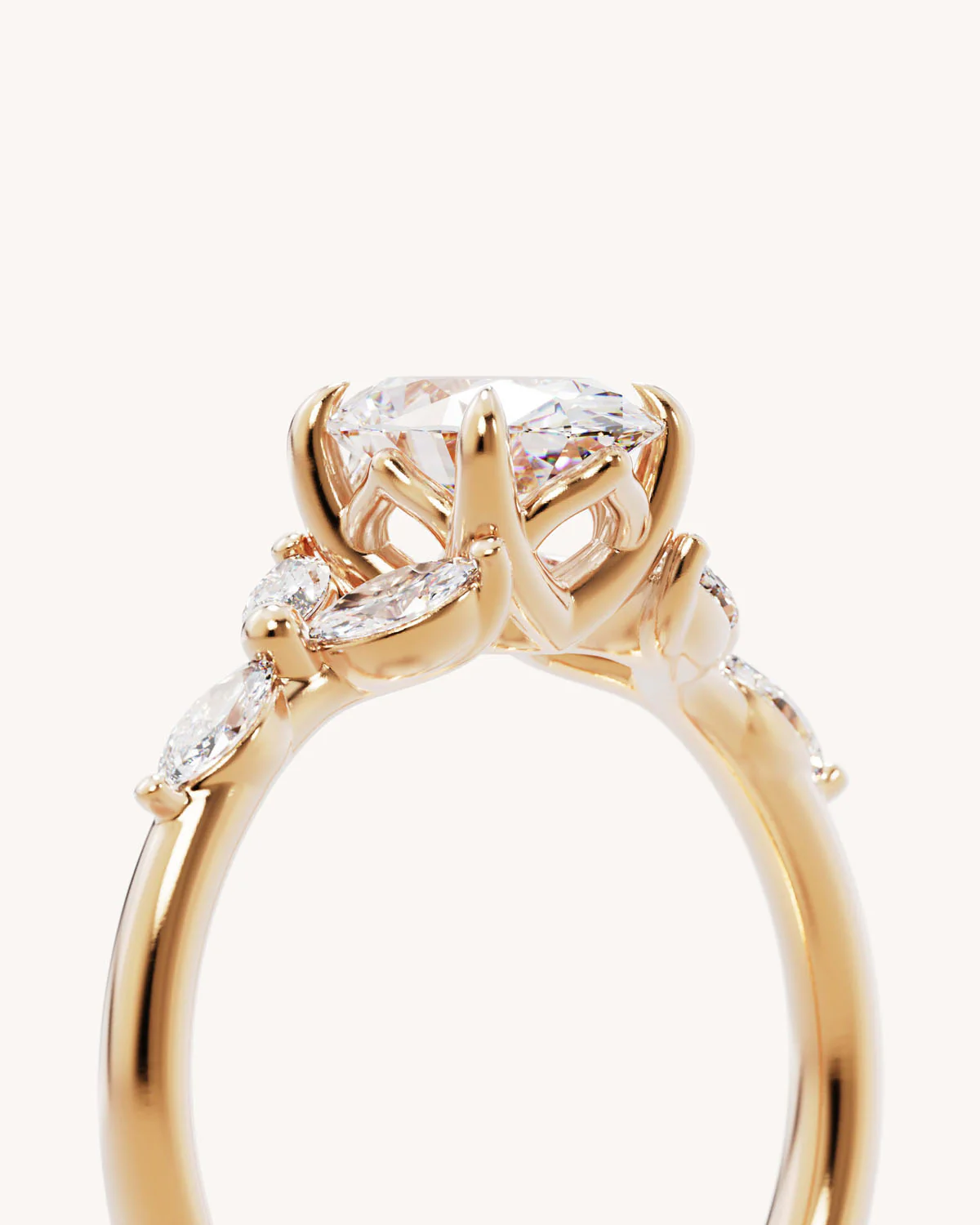 18k Solid Gold Lotus Bloom Engagement Ring - Oval - Image 3