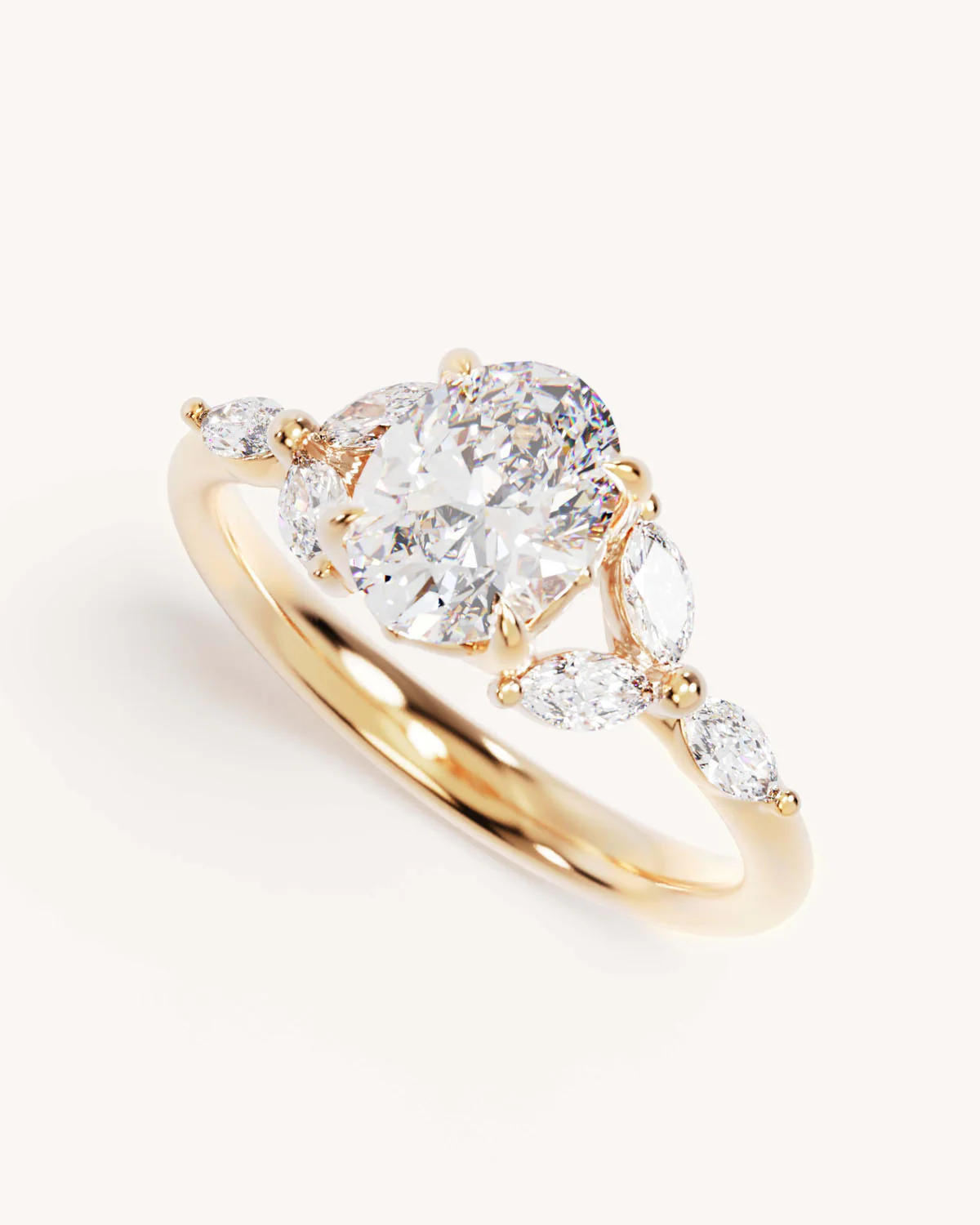 18k Solid Gold Lotus Bloom Engagement Ring - Oval - Image 5