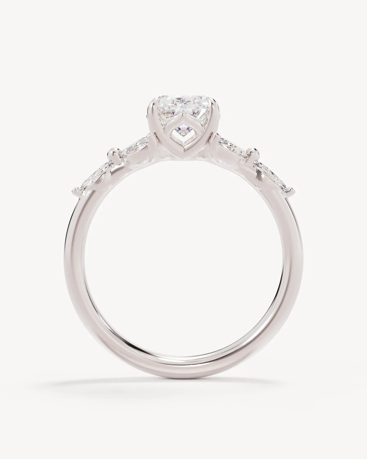 18k Solid White Gold Lotus Bloom Engagement Ring - Oval - Image 4