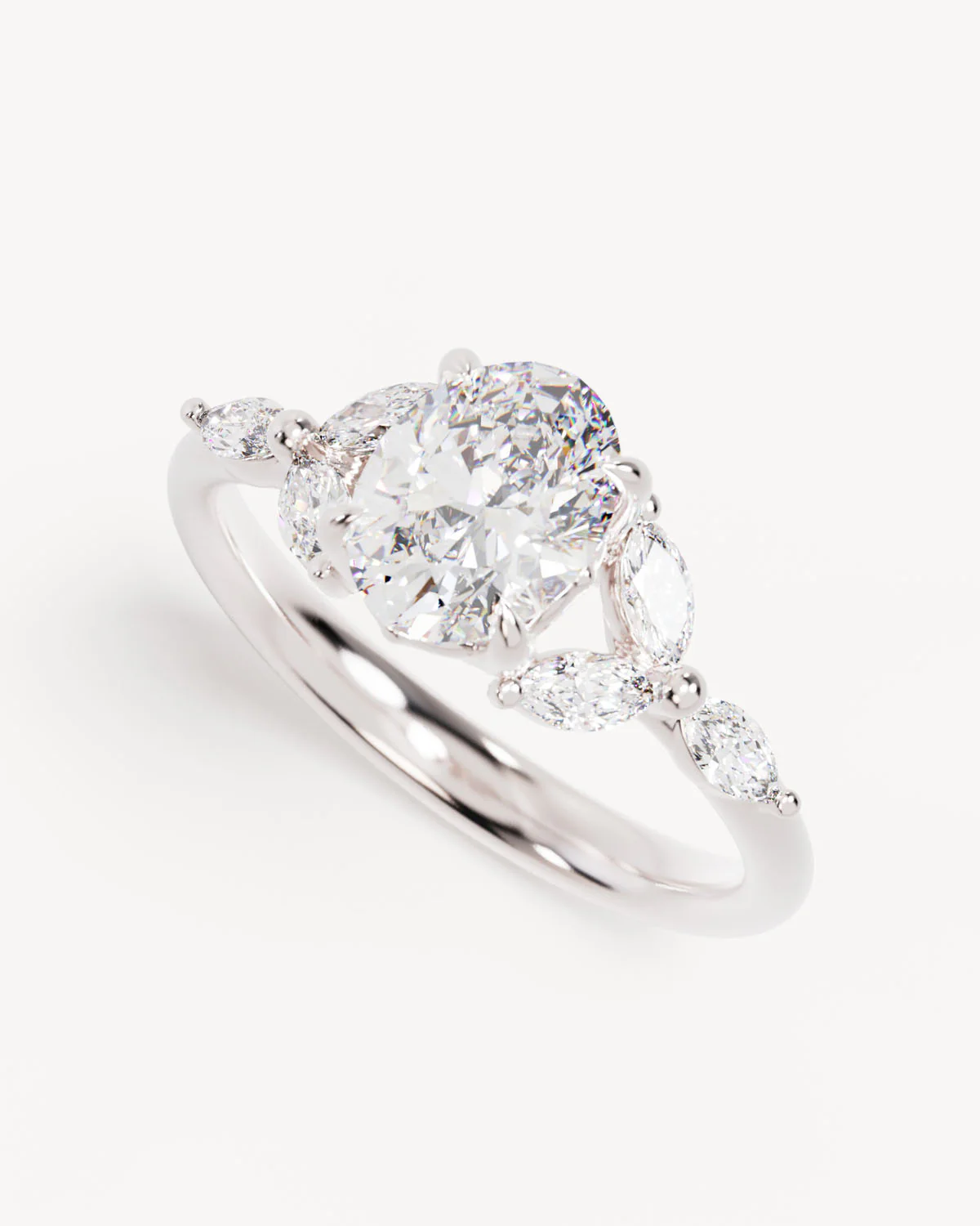 18k Solid White Gold Lotus Bloom Engagement Ring - Oval - Image 5