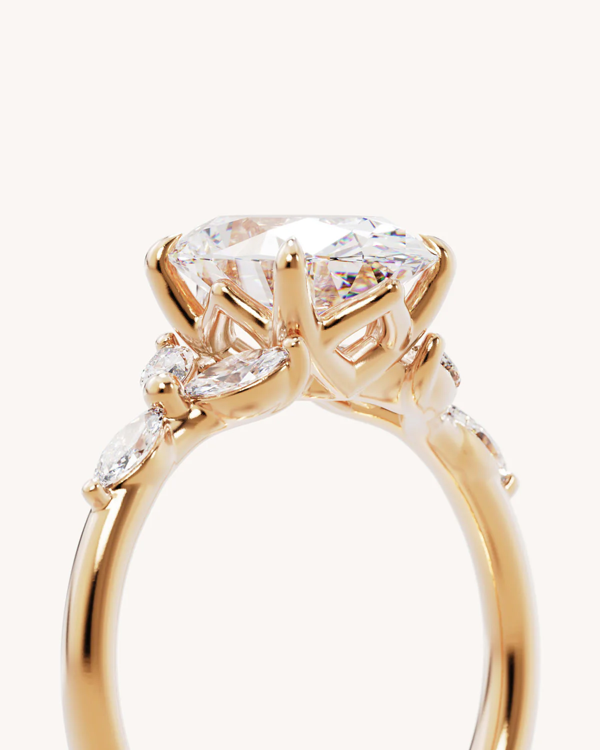 18k Solid Gold Lotus Bloom Engagement Ring - Oval 2.5ct - Image 3