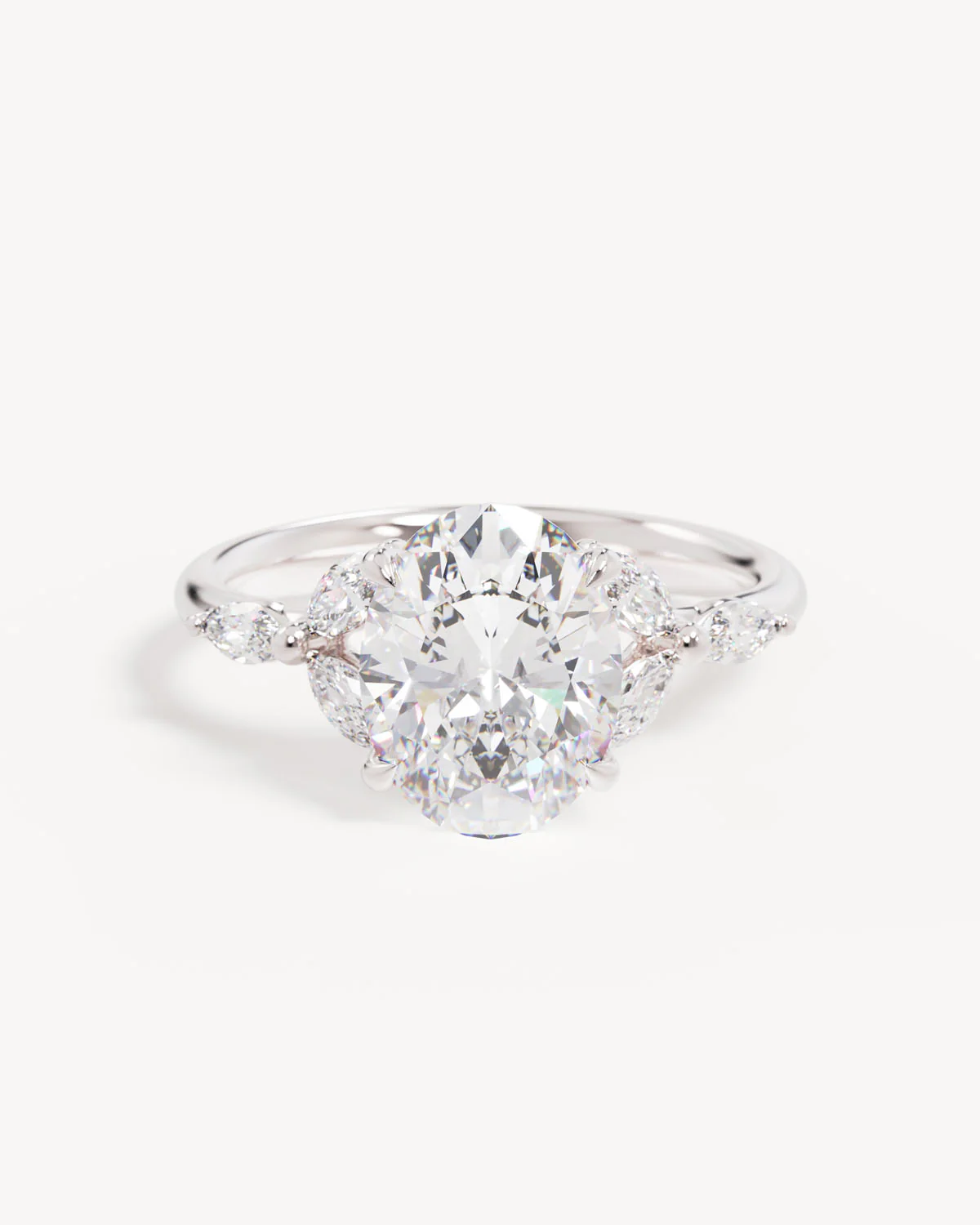 18k Solid White Gold Lotus Bloom Engagement Ring - Oval 2.5ct