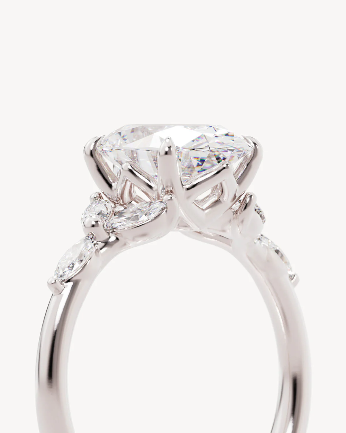 18k Solid White Gold Lotus Bloom Engagement Ring - Oval 2.5ct - Image 3
