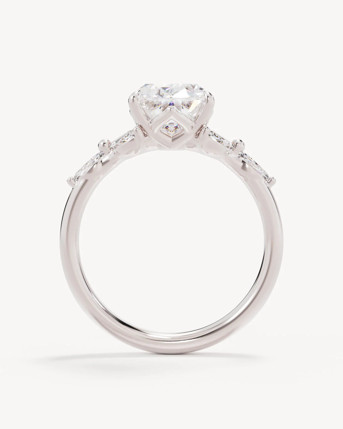 18k Solid White Gold Lotus Bloom Engagement Ring - Oval 2.5ct - Image 4