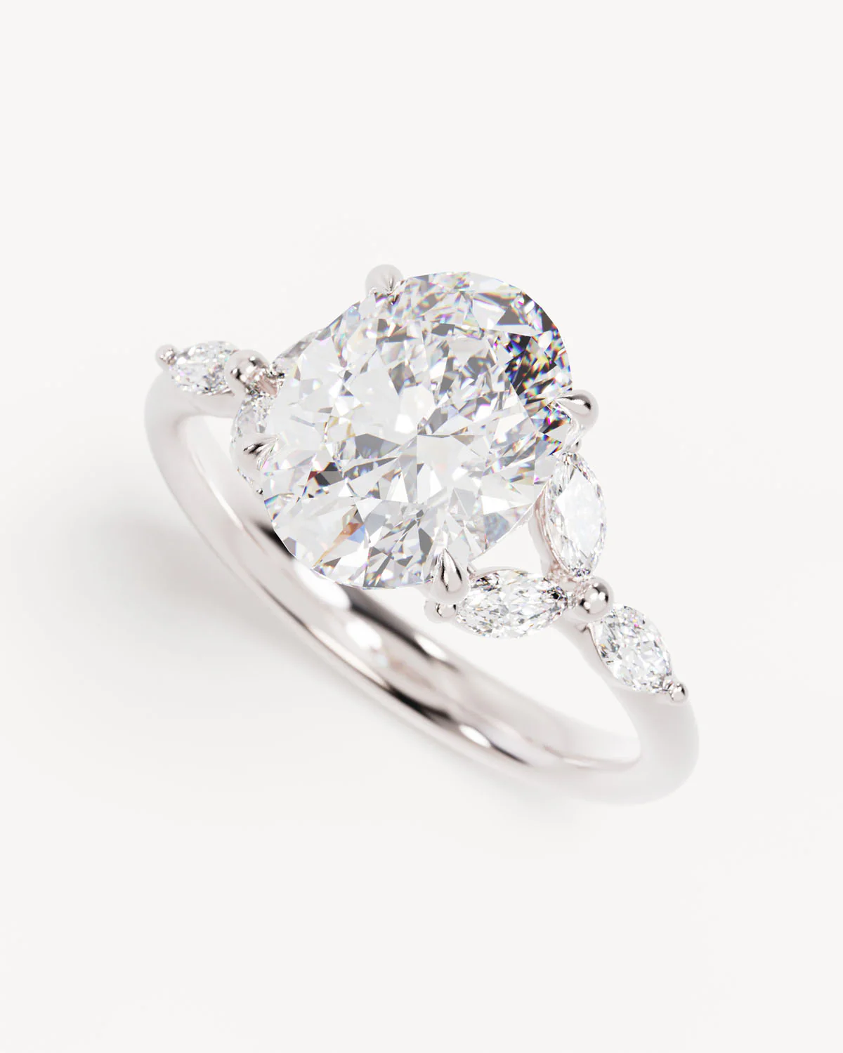 18k Solid White Gold Lotus Bloom Engagement Ring - Oval 2.5ct - Image 5