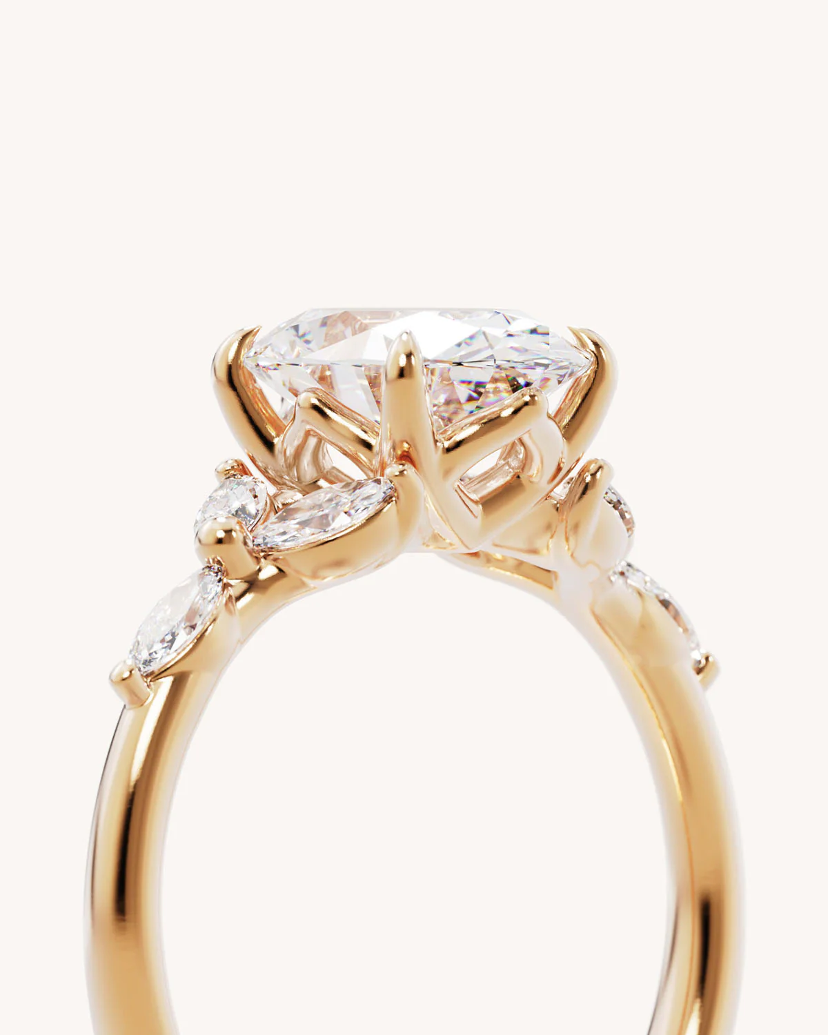 18k Solid Gold Lotus Bloom Engagement Ring - Oval 2ct - Image 3
